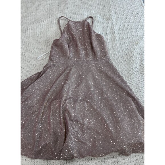 Xscape Halter Neck Metallic Pink Cocktail Dress Prom Formal Sz 8 Open Back - Picture 9 of 12